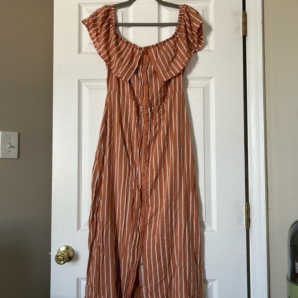 Amuse Society Rust and White Striped Maxi Dress